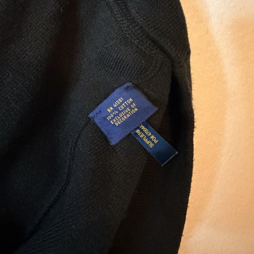 Polo Ralph Lauren Black Cotton Crewneck Sweater Purple Pony Logo Size Medium